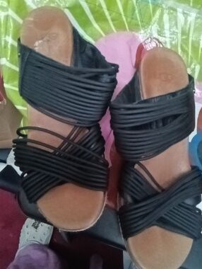 UGG Black Open Toe Slip On Shoes